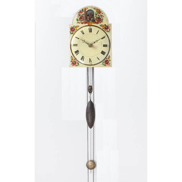 Een vroege Duitse Schwarzwalder polychrome koekkoeksklok, circa 1830