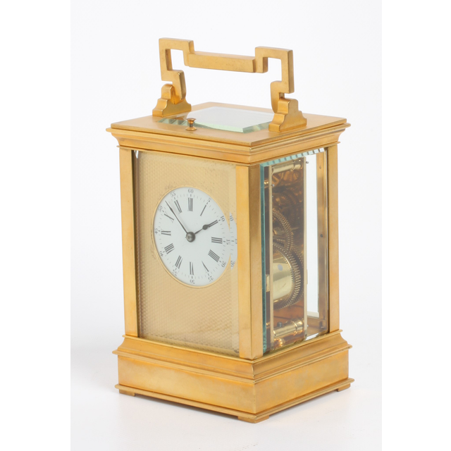 A French gilt brass Anglaise carriage clock with repeat, circa 1880.