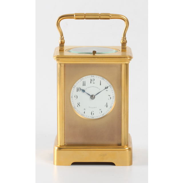 Une horloge de voyage française avec une complication rare, revendeur Grottendieck Bruxelles, vers 1880.