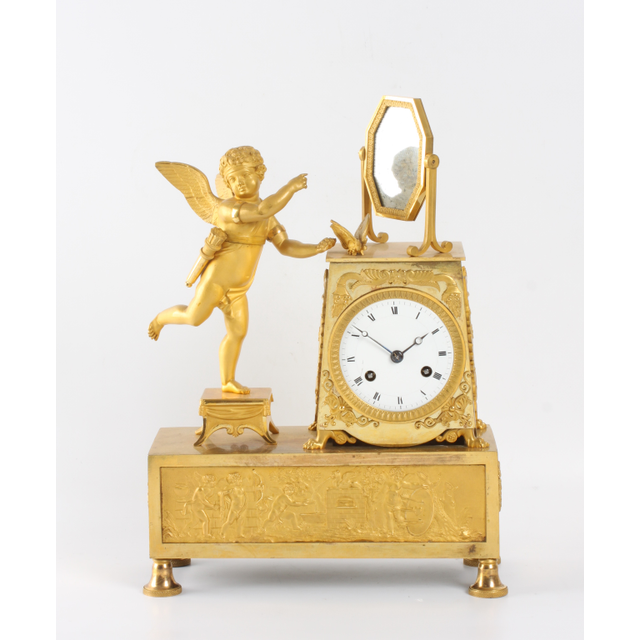 A French Empire ormolu sculptural mantel clock, circa 1810