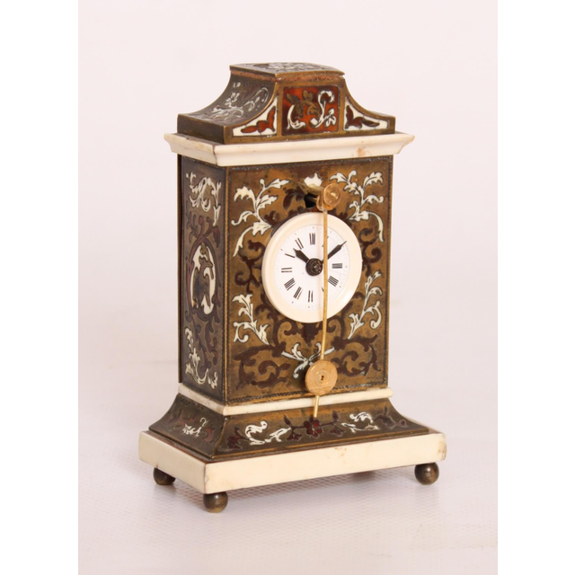Een miniatuur Oostenrijks ivoor en Boulle zappler klokje, circa 1840
