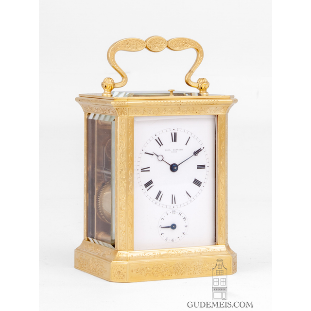 An early French carriage clock with chaff cutter escapement, Paul Garnier.