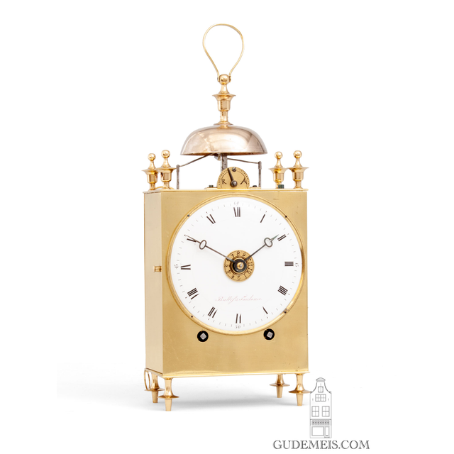 A French brass Capucine travel clock with strike and alarm, Ballif A Toulouse, circa 1800.