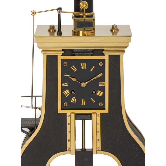 Eine französische patinierte bronzierte Industrie-Pendeluhr 'Dampfhammer', Guilmet um 1880