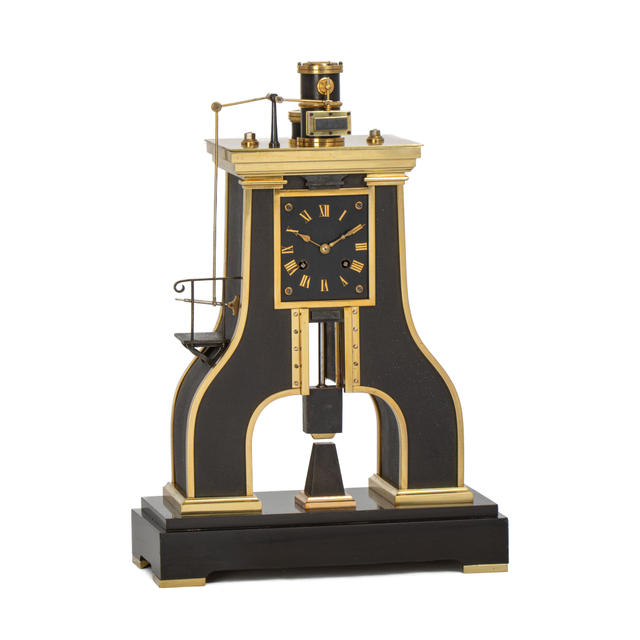 Une pendule industrielle en bronze patiné français "marteau-pilon", Guilmet vers 1880