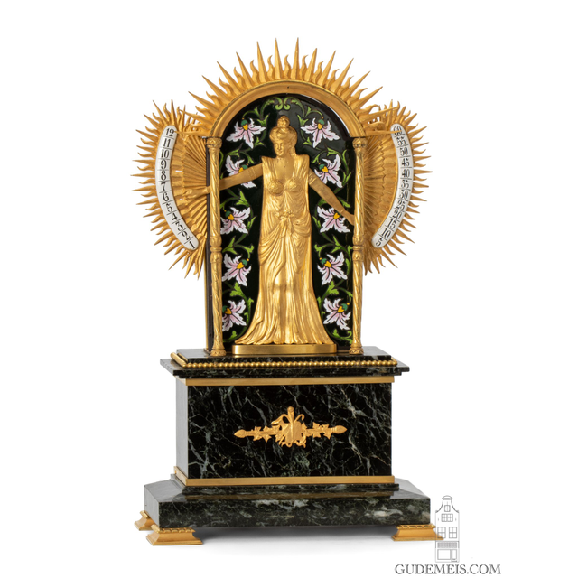 Eine seltene französische emaillierte und vergoldete Pendeluhr „Brass en l'air“, um 1880.