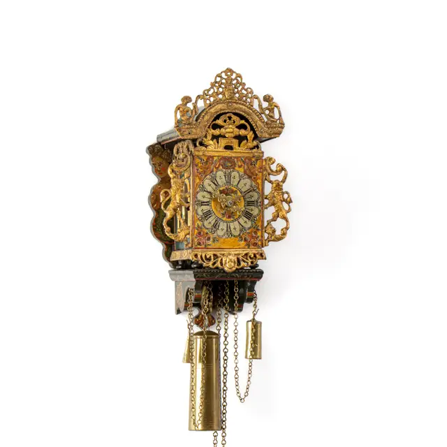 A miniature Dutch Frisian polychrome stoelschippertje ‘wall clock’, circa 1780