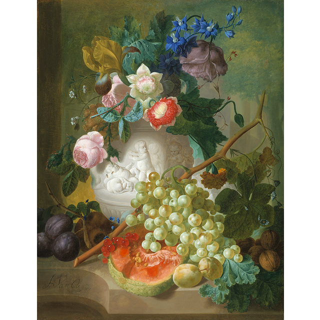 Stll life with flowers and fruit