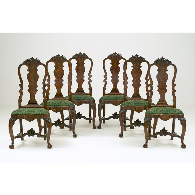 Zes Hollandse wortelnoten Louis XV Stoelen