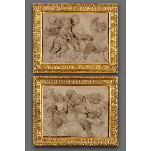 Pair of terracotta Louis XVI plaquettes,  attributed to Gilles-Lambert Godecharle