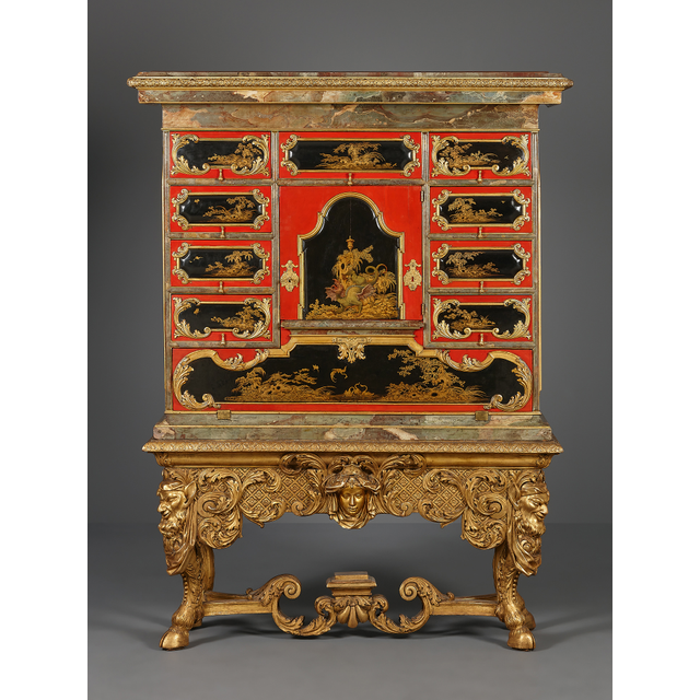 Duits Louis XIV lakwerk schrijfkabinet