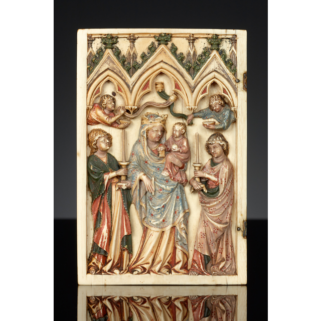 French Gothic Left Panel from a diptych depicting The Glorification of the Virgin