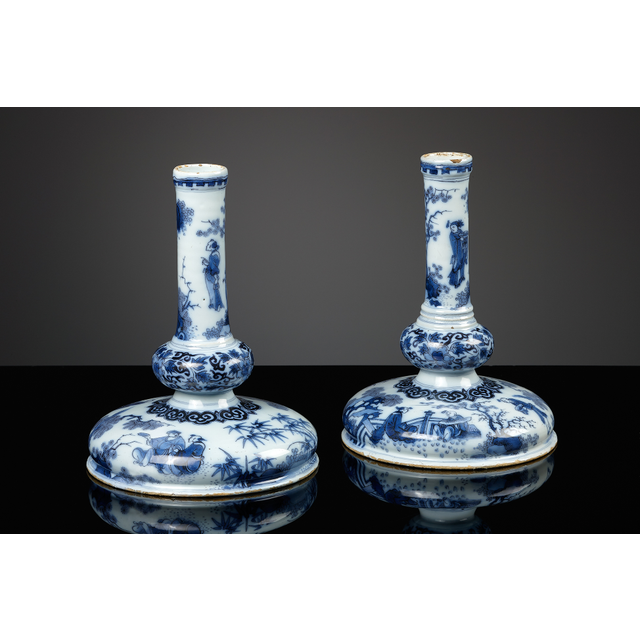 Pair of Delftware table candlesticks, ca. 1678-1686