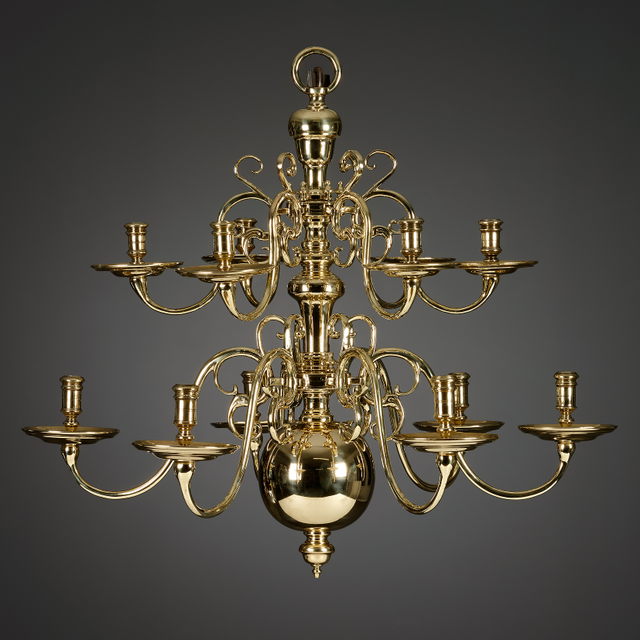 Dutch Renaissance Twelve-Light Two-Tier Chandelier