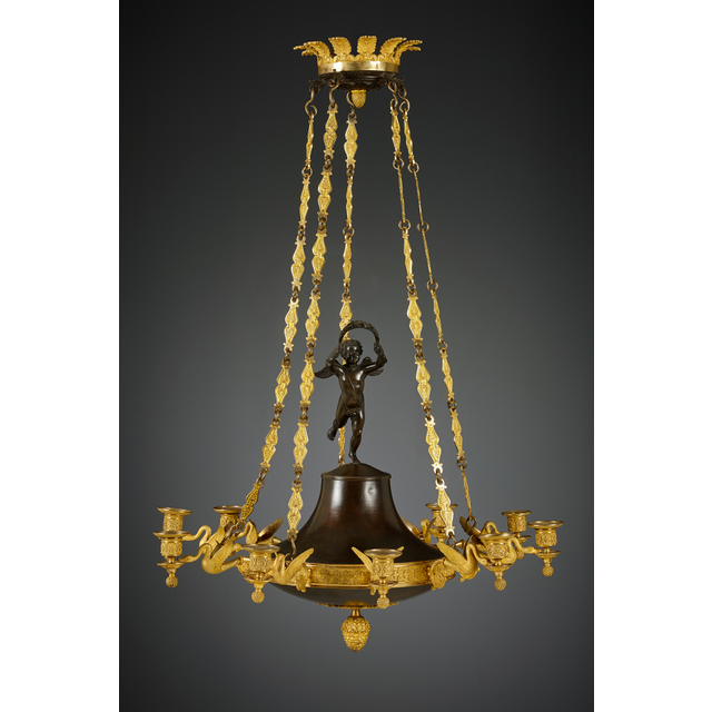 French Empire 10-light discus-shaped chandelier