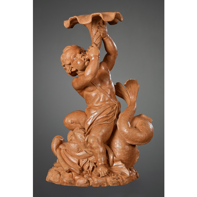 Flemish Terracotta sculpture of Triton on a Dolphin