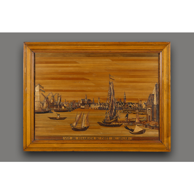 French marqueterie de paille tableau; view of Haarlem