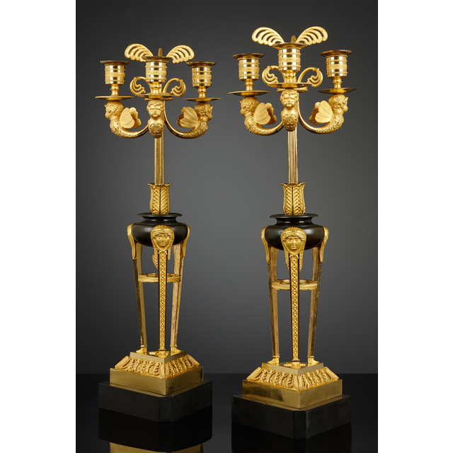 Pair of French Empire three-light Candelabras