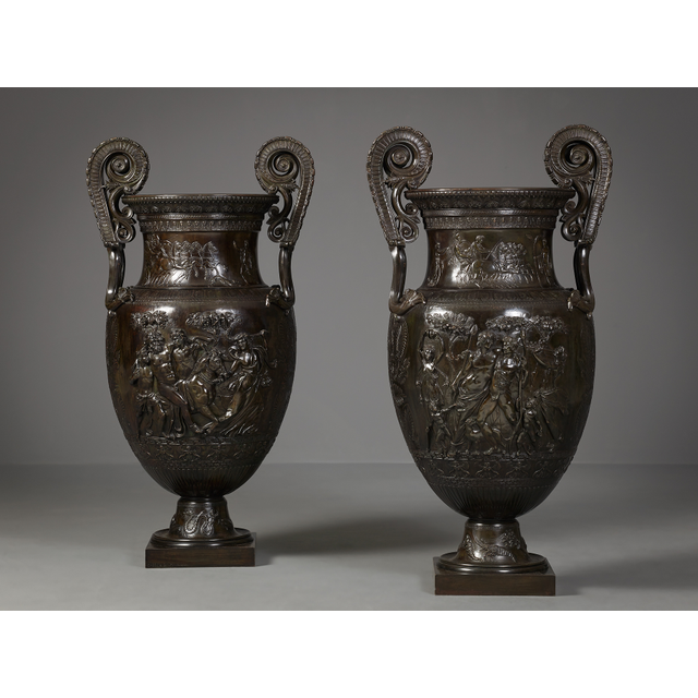 Pair of Large Bronze Volute Kraters, Jean-Désiré Ringel d'Illzach