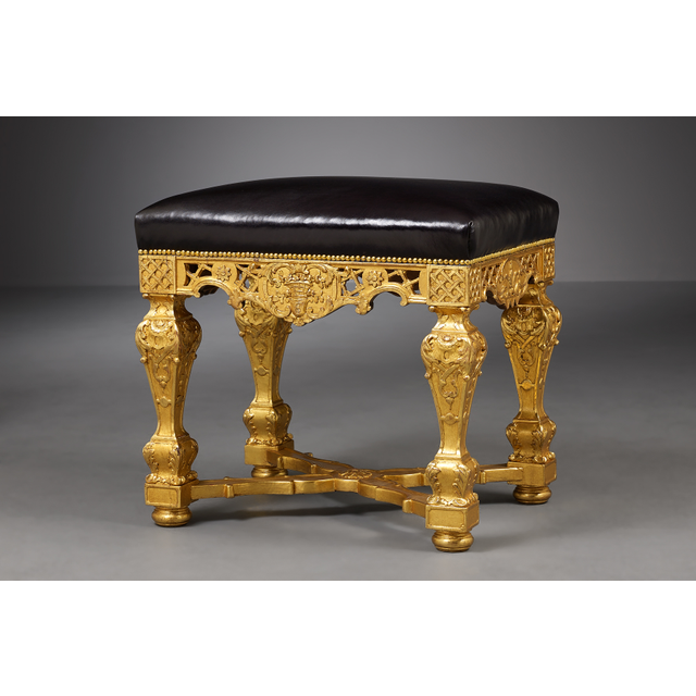 Lütticher Ludwig-XIV.-Tabouret aus vergoldetem Holz