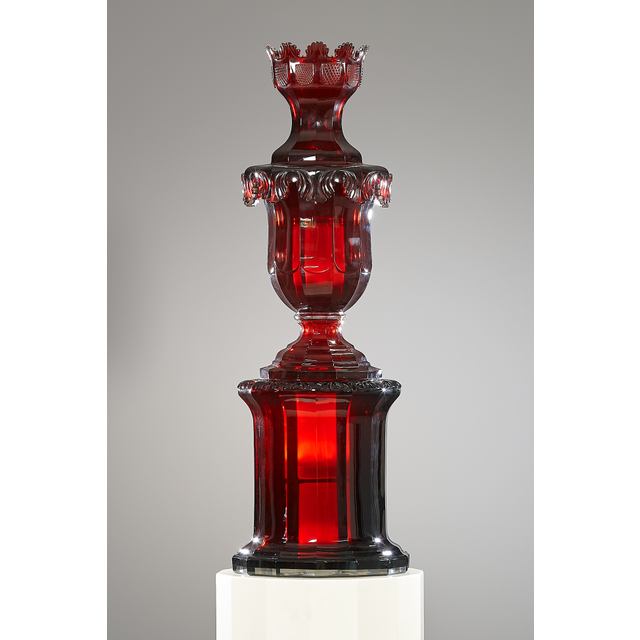 Large Russian ruby red glass decorative vase, Imperial Glass Factory, St Petersburg