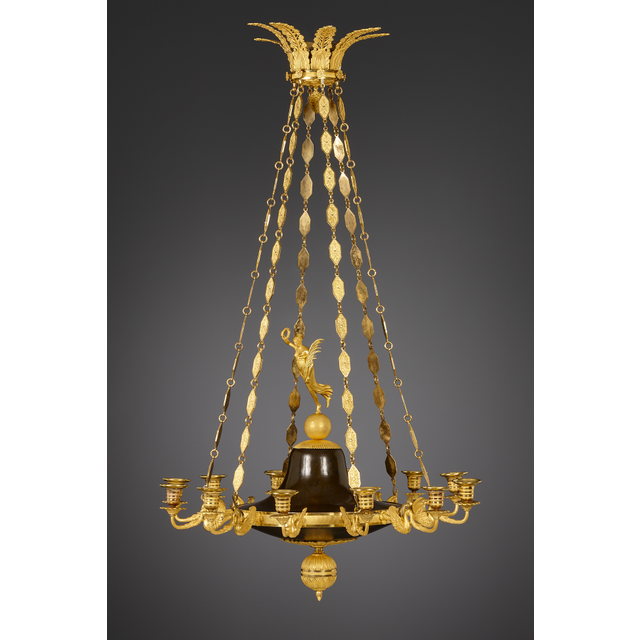 French Empire twelve-light discus chandelier