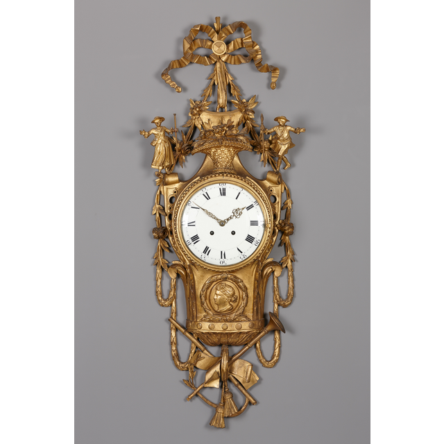 Large Dutch Louis XVI wooden cartel clock
