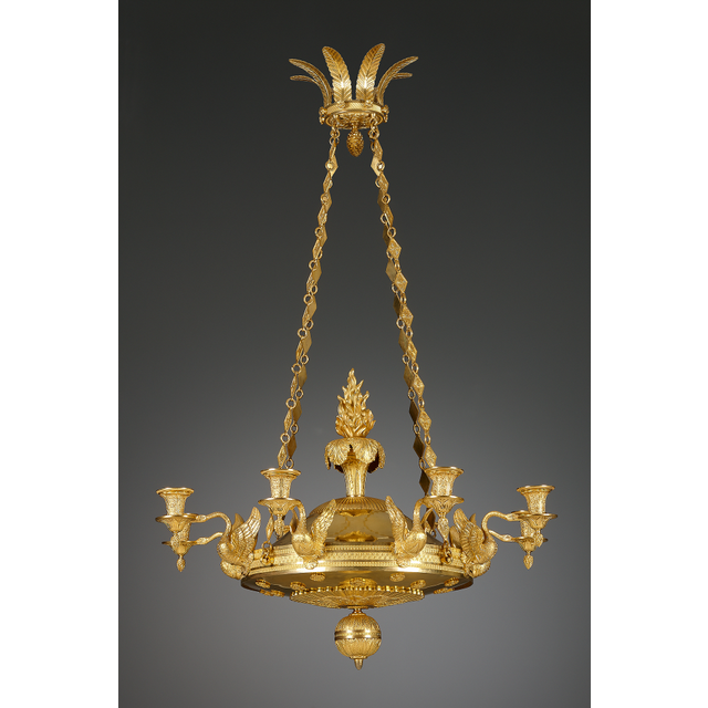 French Empire eight-arm disc chandelier