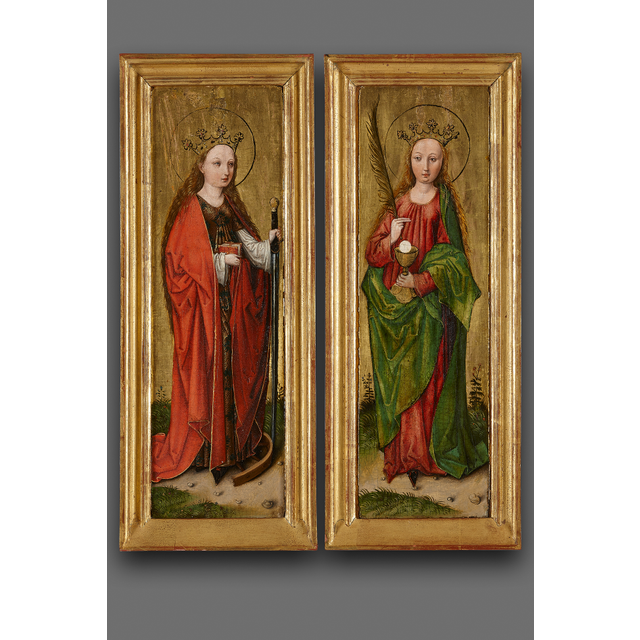 Pair of German panels depicting Saint Catherine and Saint Barbara