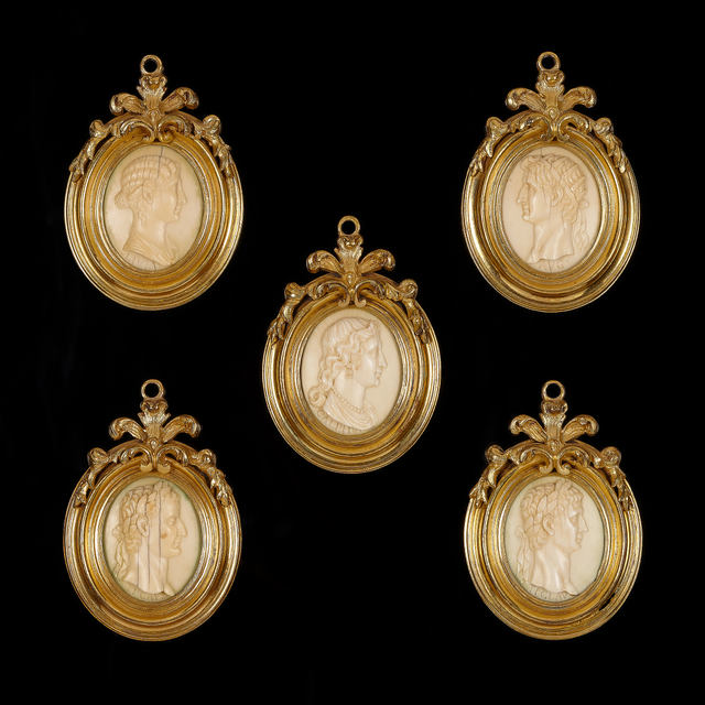 Five Italian oval ivory portrait medallions of Roman emperors