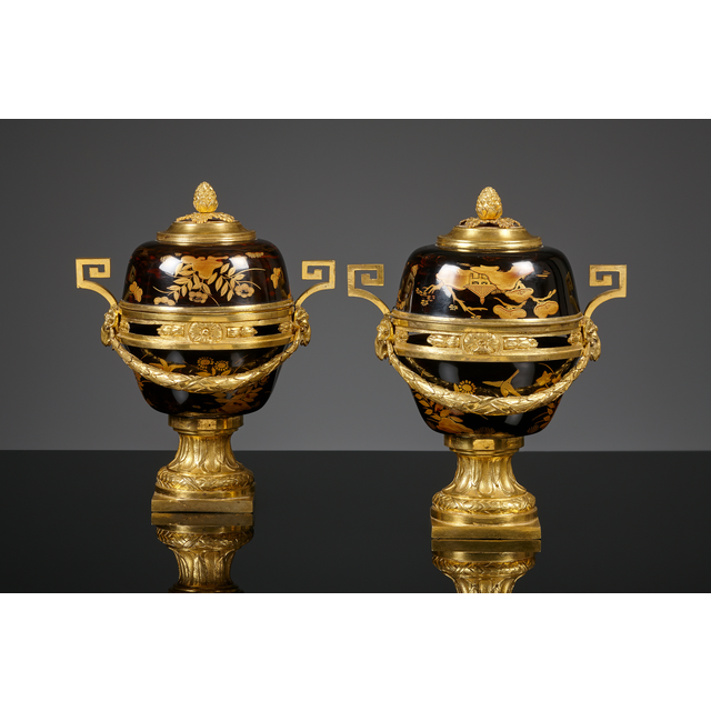 Pair of French mounted Louis XVI potpourri containers