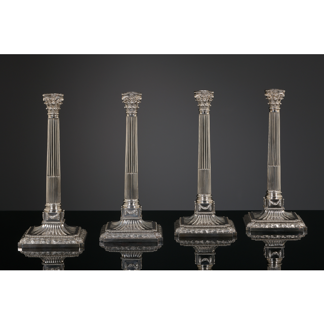 Four silver Louis XVI candlesticks, Dirk Evert Grave, Amsterdam