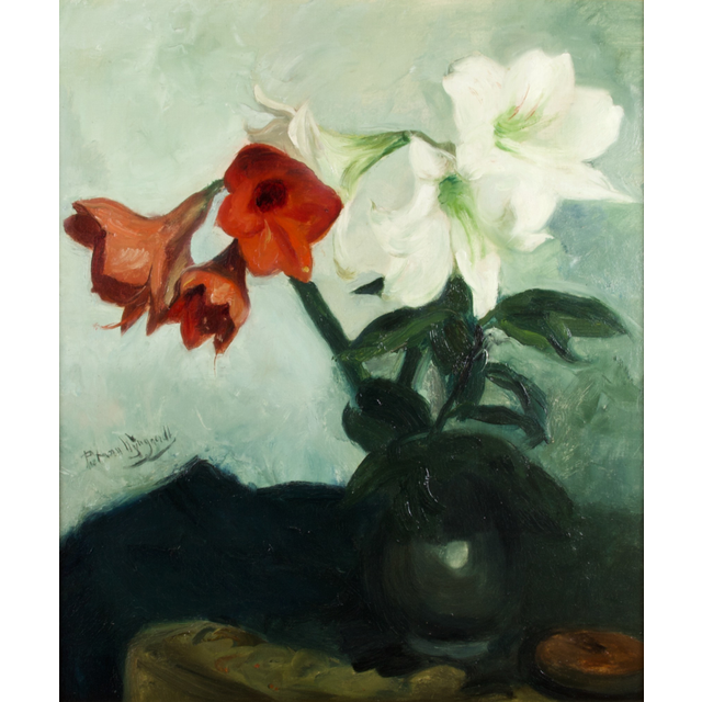Petrus Theodorus (Piet) van Wijngaerdt, 'Roode en Witte Amaryllis', olieverf op doek, ca. 1925