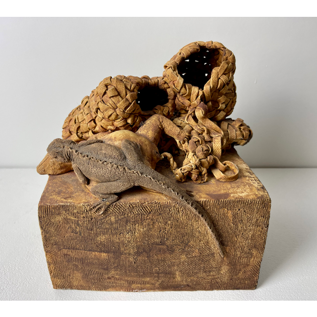 Marion Askjaer Veld, (Strib Denemarken 1943), with the hand formed sculpture of reptiles, executed in artist's atelier Arnhem, 1974