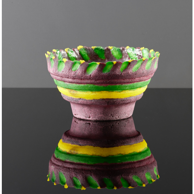 Frédérique Fandre-Chiampo (Frankrijk 1951), glaspasta schaal in kleuren groen en geel, 1990