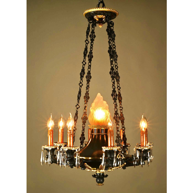 A bronze Empire style chandelier