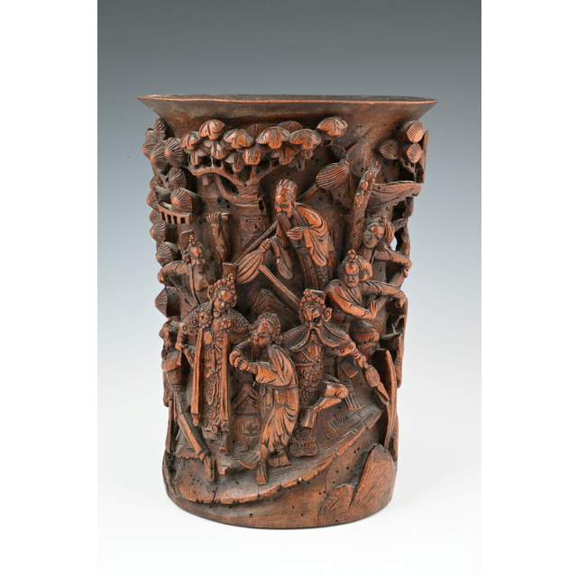 A Chinese bamboo brush pot