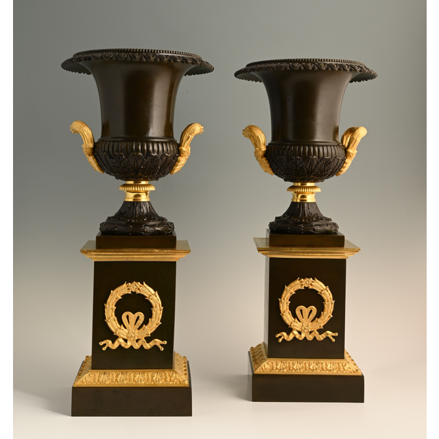 A pair of ormolu and patinated bronze Empirel vases