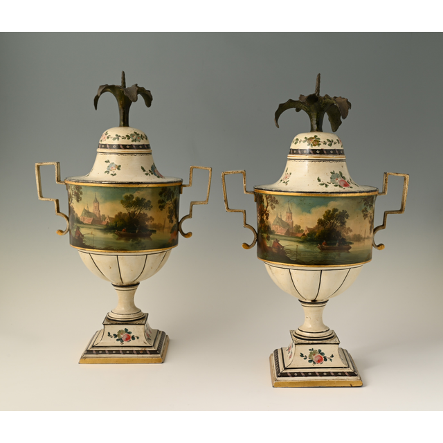A rare and beautiful pair of lacquered pewter chestnut vases
