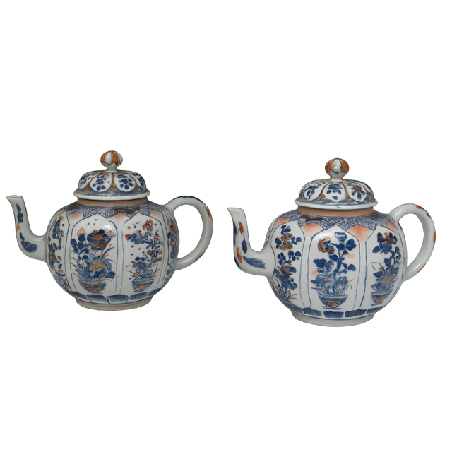 A pair of large Chinese Imari teapots