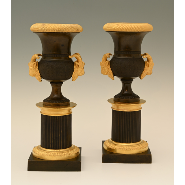 A pair of ormolu and patinated bronze Empirel vases