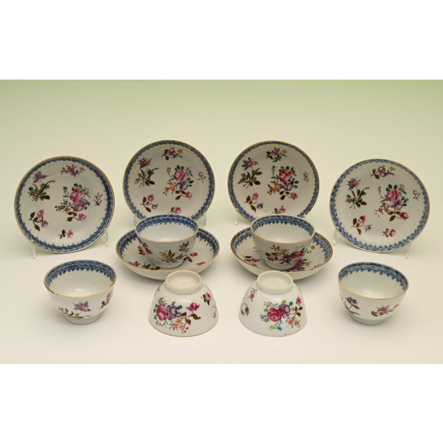 A set of six Chinese porcelain cups and saucers