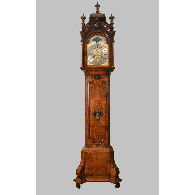 A Dutch burr walnut longcase clock