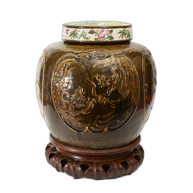 A large Chinese brown-glazed vase