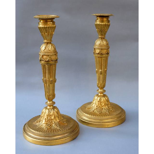 Pair neoclassical ormolu flambeaux