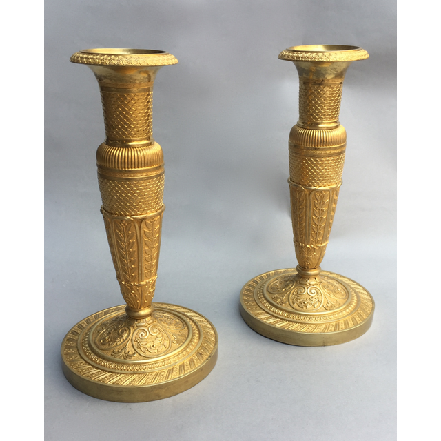 Pair small Empire candlesticks