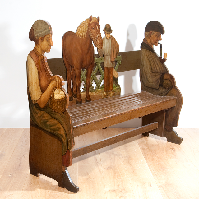 A Dutch provincial polychrome painted hall bench Farmer