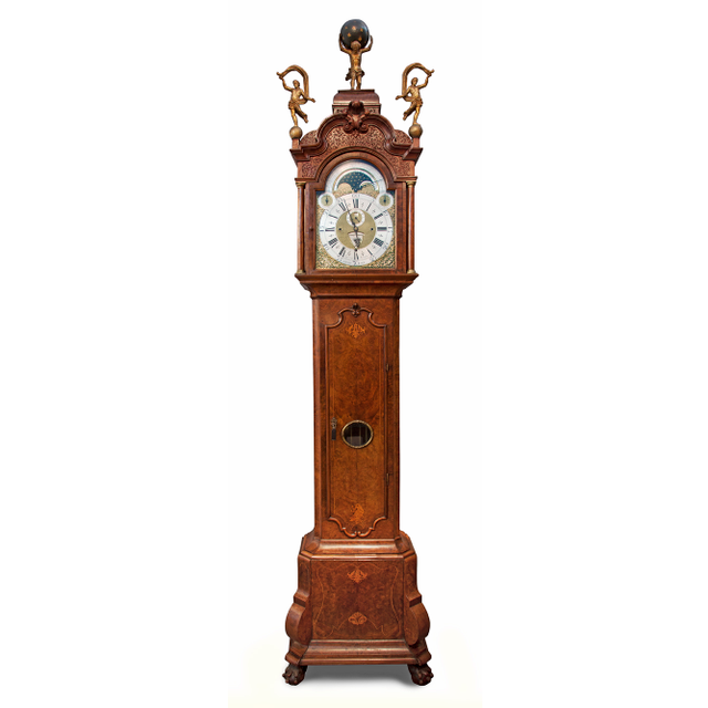 A Dutch Amsterdam burr walnut musical longcase clock, by Gerrit Storm, circa 1735