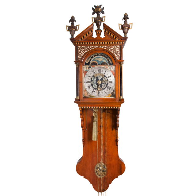 A very rare Dutch Frisian stained elmwood musical wall clock Klaas Andriese circa 1810