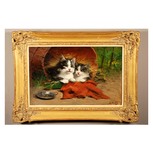'Kittens at rest' (oil on canvas) by Léon-Charles Huber (1858-1928), circa 1880